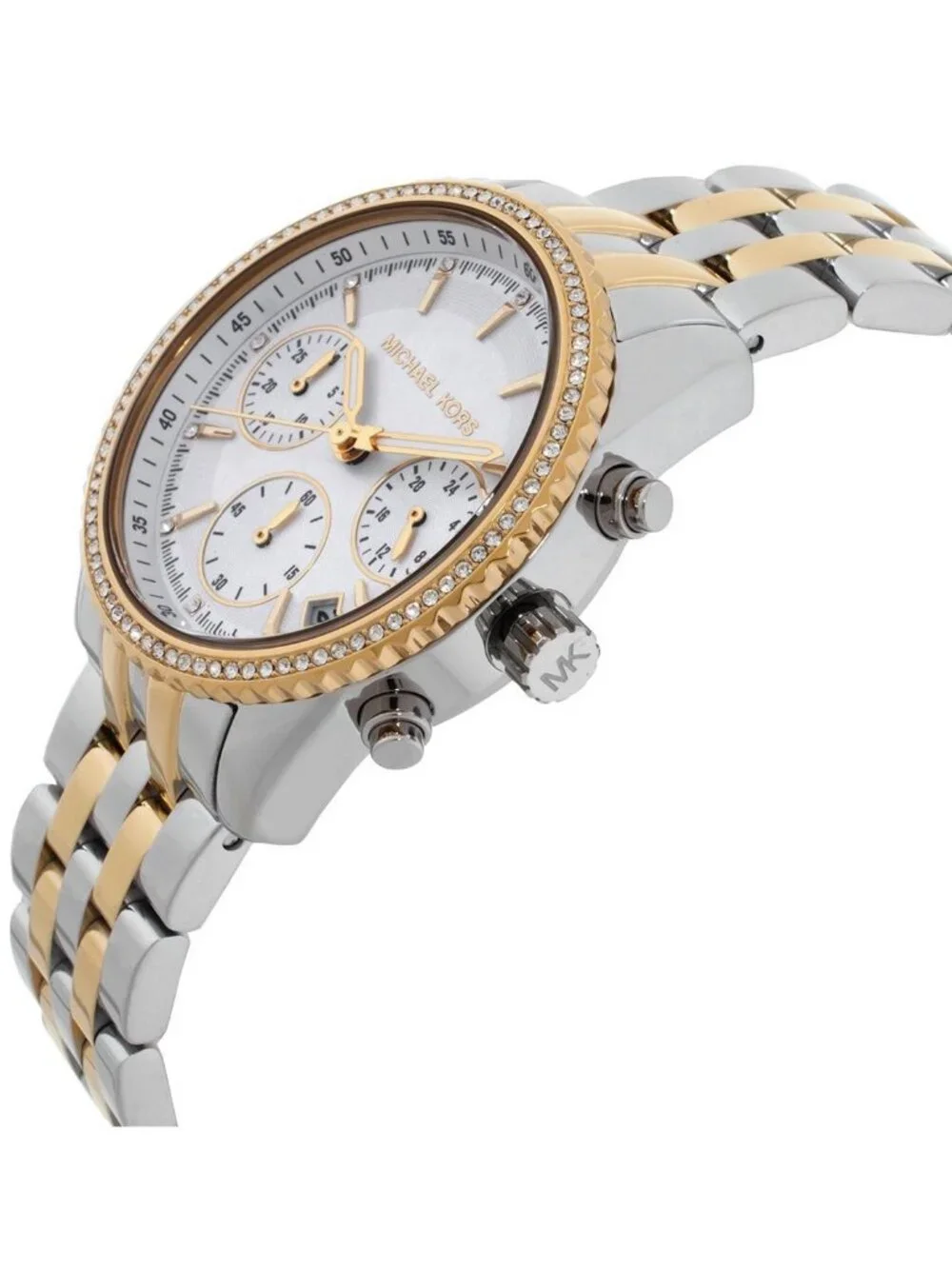 NWT Michael Kors Mini Bryant Chronograph Quartz Silver Dial Ladies Watch